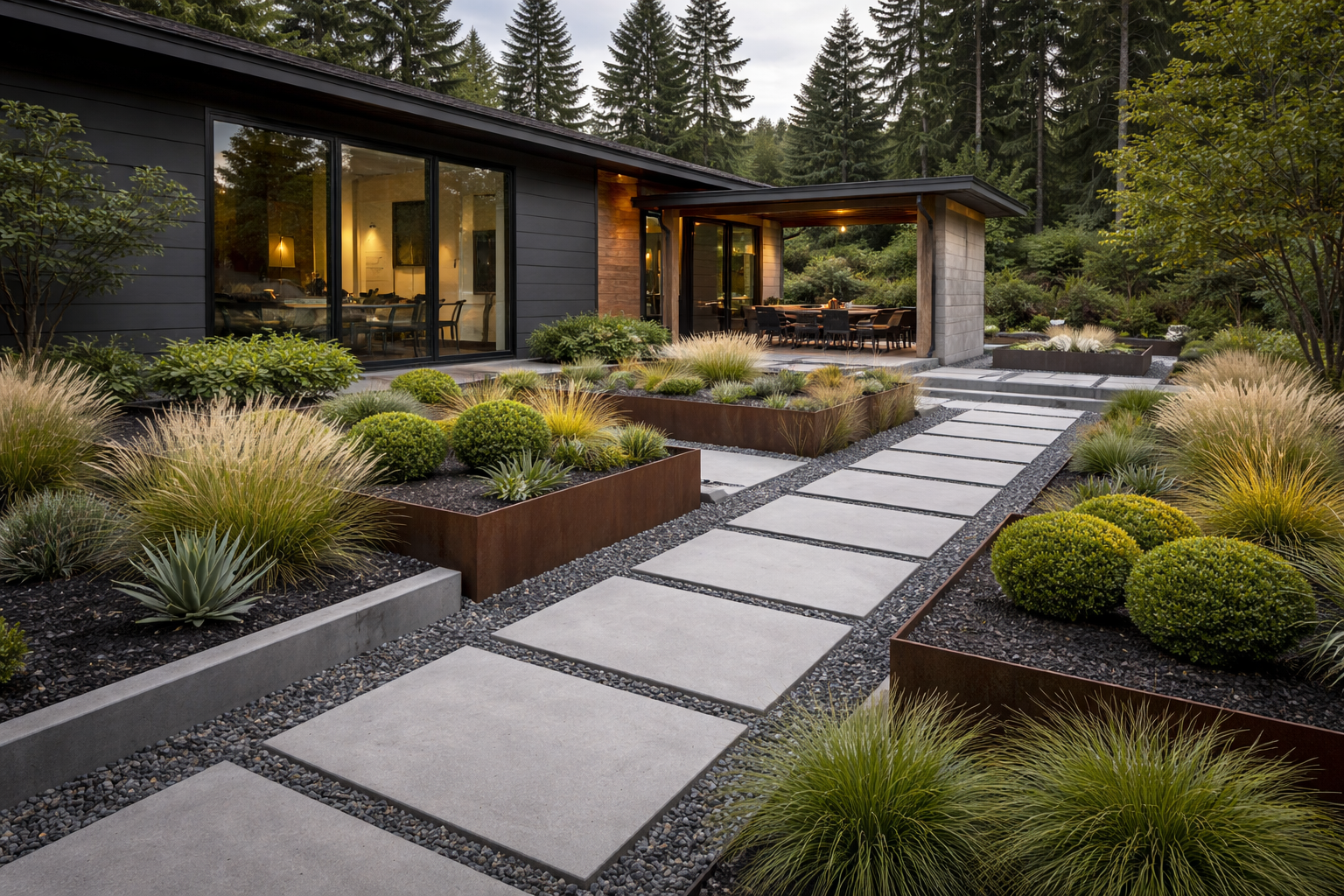 Clean modern landscaping design with sharp edges