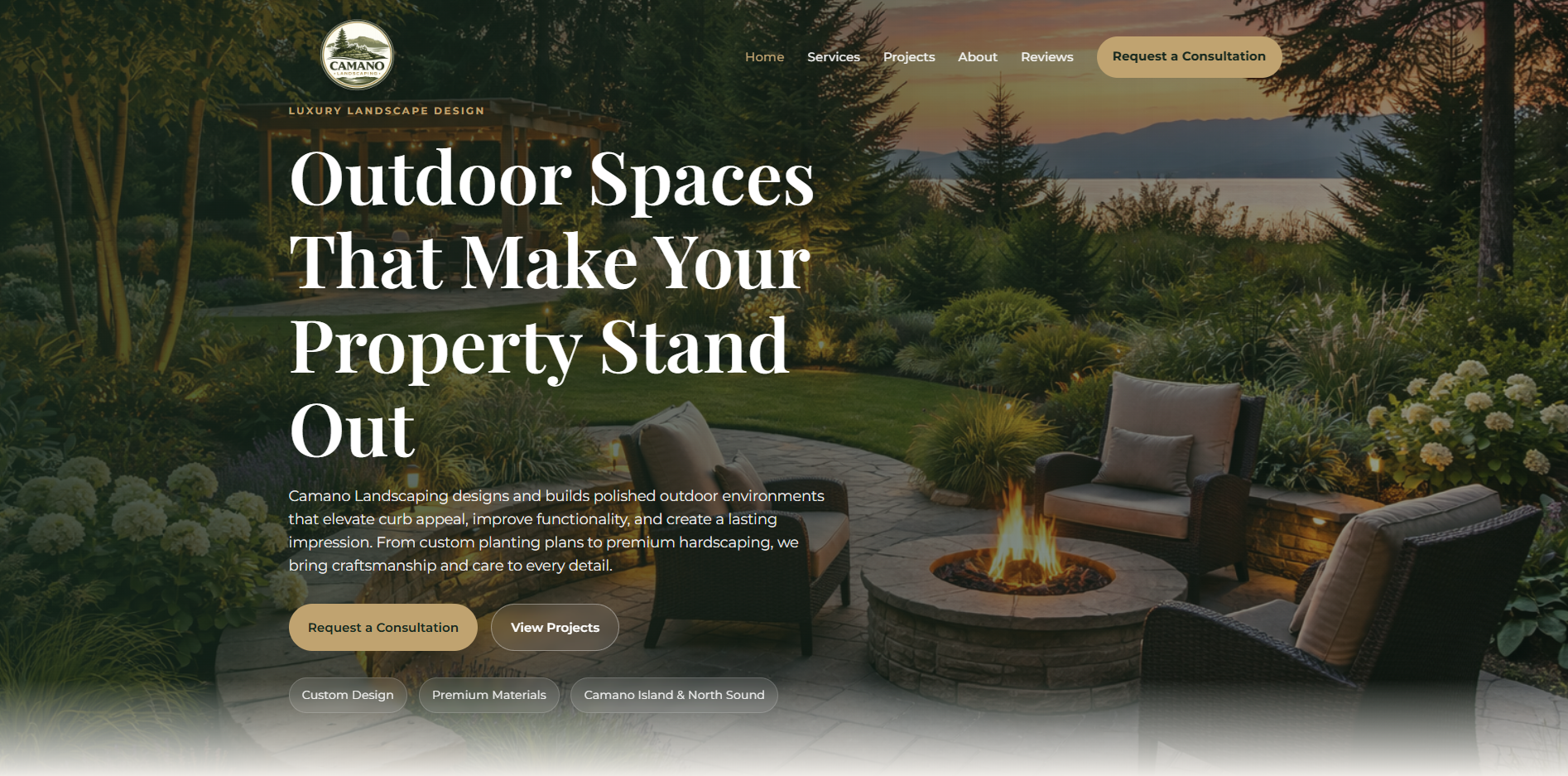 Screenshot of the Camano Landscaping homepage